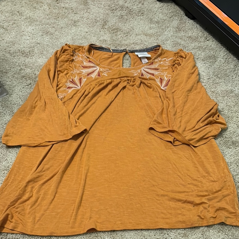 Women's Orange Top with Embroidered Details